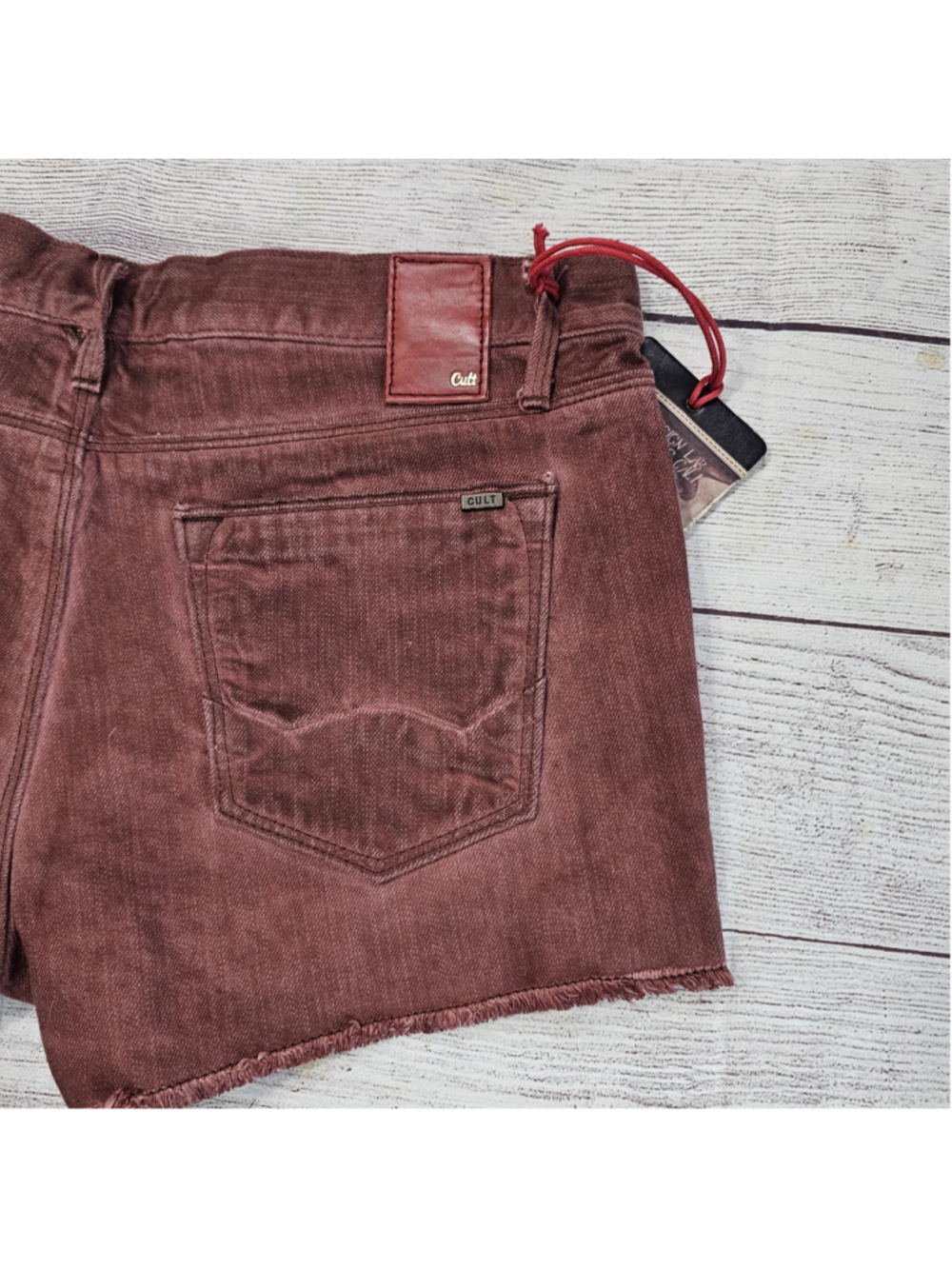 NWT Cult of Individuality maroon/burgundy shorts, frayed edge, sz 28 - Picture 7 of 9